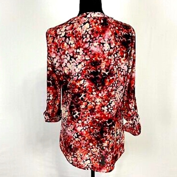 Notations red floral long sleeve bottom down blouse Size PS New with Tag - Picture 4 of 9